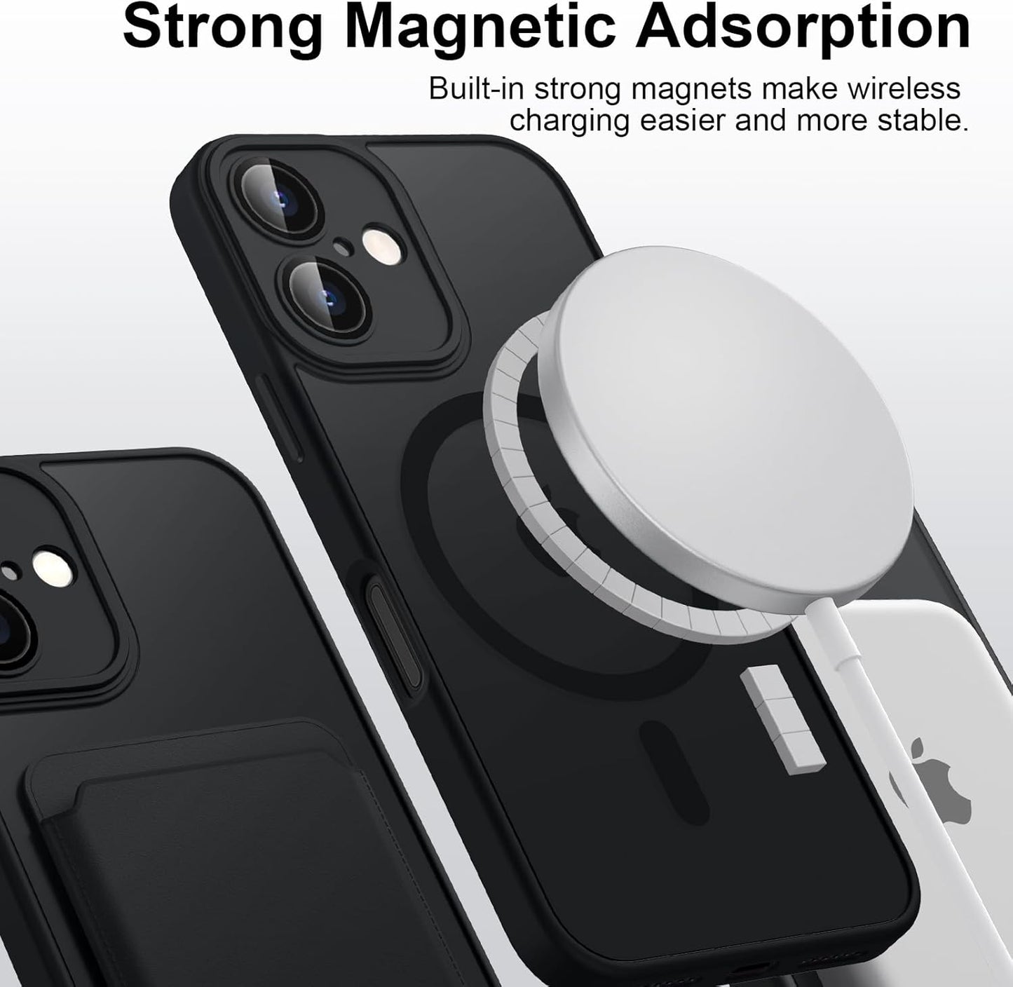 Magnetic Case for iPhone 16 6.1-Inch Compatible with MagSafe, Translucent Matte Back Slim Shockproof Phone Cover for iPhone 16 (Black, iPhone 16)